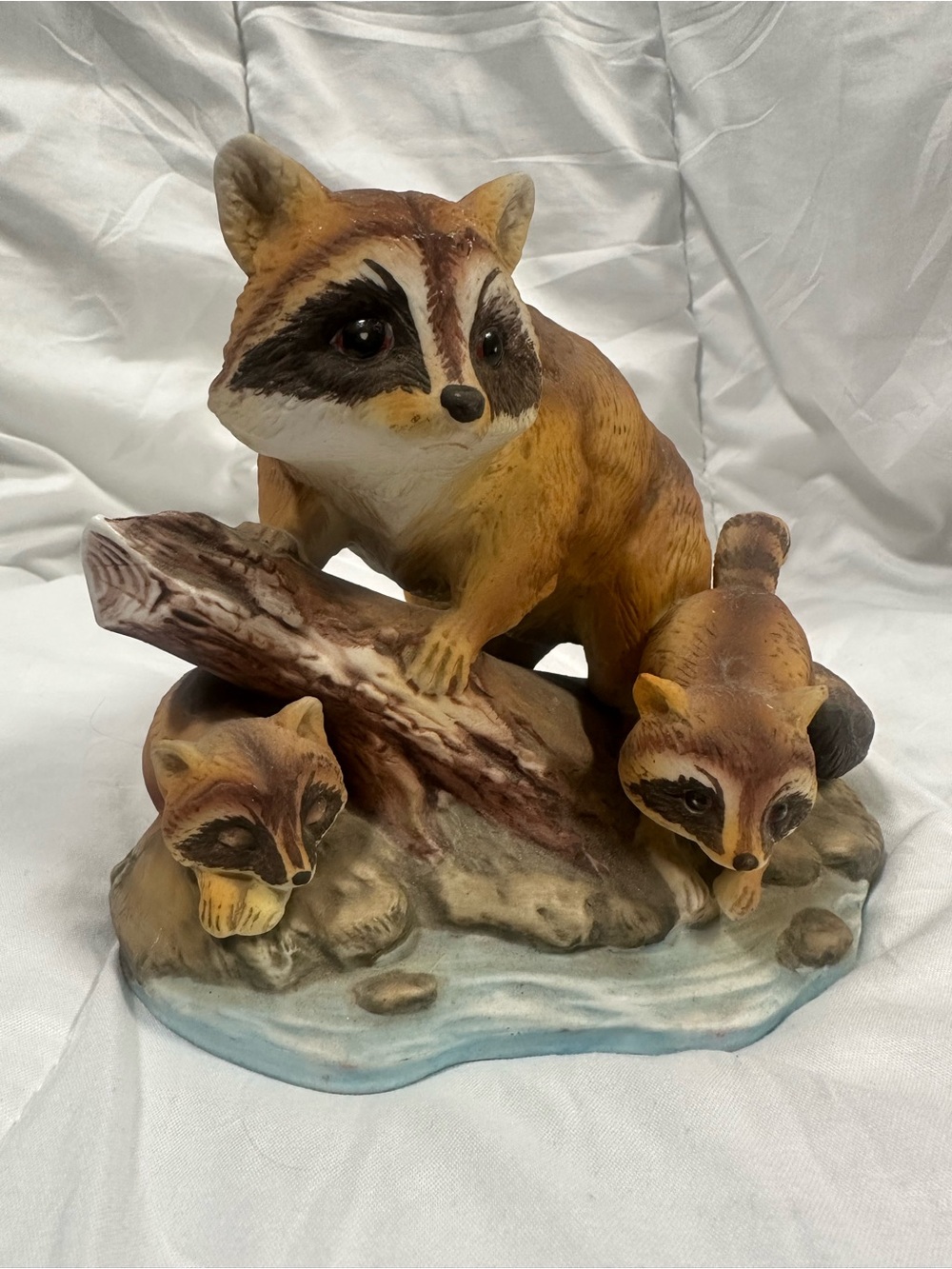 Homco Brown and Cream Raccoon Family Figurine